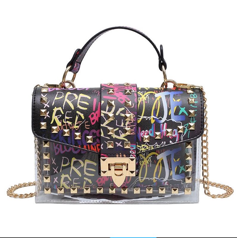 New chains rivet elegant women handbag small PU leather hasp handbag summer soft shoulder bag cross body shoulder messenger bag