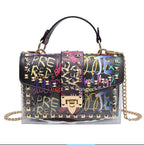 New chains rivet elegant women handbag small PU leather hasp handbag summer soft shoulder bag cross body shoulder messenger bag