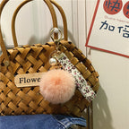 Creative Floral Ribbon Key Chain Cute Plush Bag Pendant Small Fresh Pearl Car Key Chain Accessories Pendant