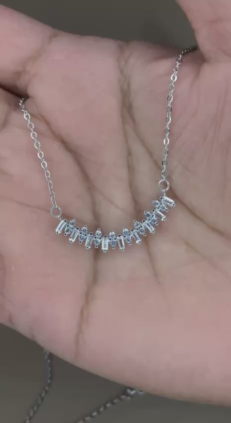 S925 Diamond Curved Bar Necklace