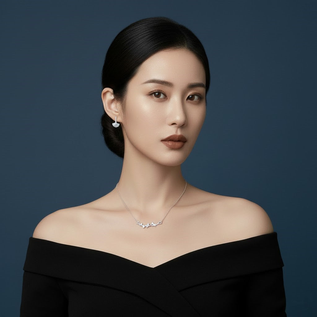 S925 Ginkgo Leaf Nature Inspired Stud Earrings NYSHK